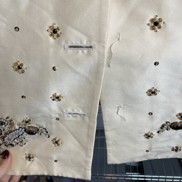 Tibi Women's Cream Beaded Sequins Silk Tunic Blouse Size‎ 6 Regal Maximalist - Picture 14 of 15